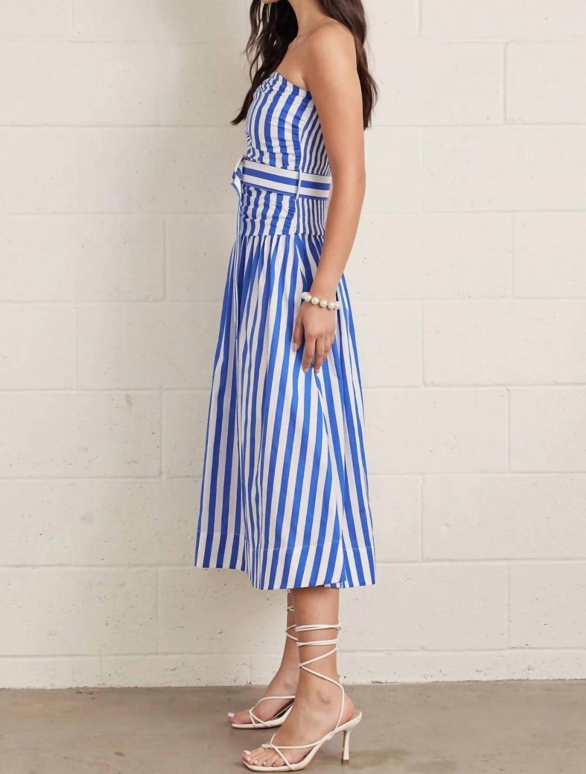 Entro - Paige Striped Strapless Midi Dress