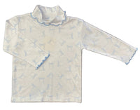 Luigi Kids - Girl's Bow Print Lettuce Edge Turtleneck Top