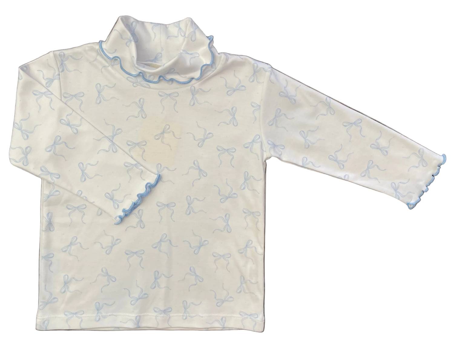 Luigi Kids - Girl's Bow Print Lettuce Edge Turtleneck Top