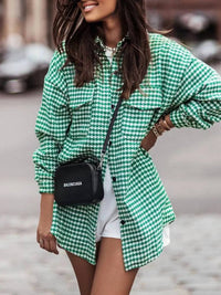 Rosa Clothing - Stylish Houndstooth Long-Sleeved Shirt Jacket