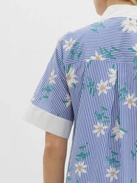 Entro - Striped Floral Print Shirt Mini Dress