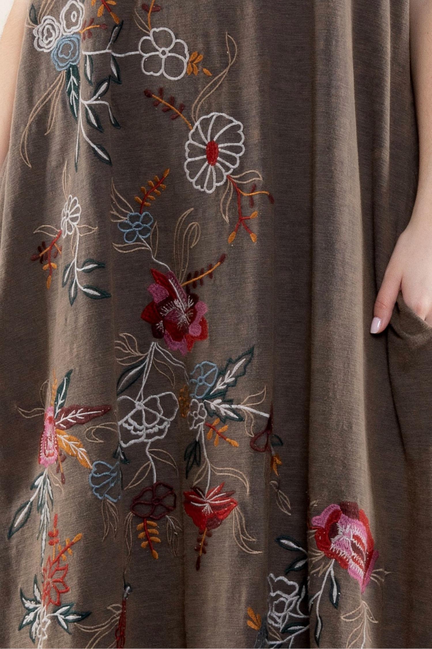 Blue Velvet - Beautiful Embroidered T-shirt Maxi Dress