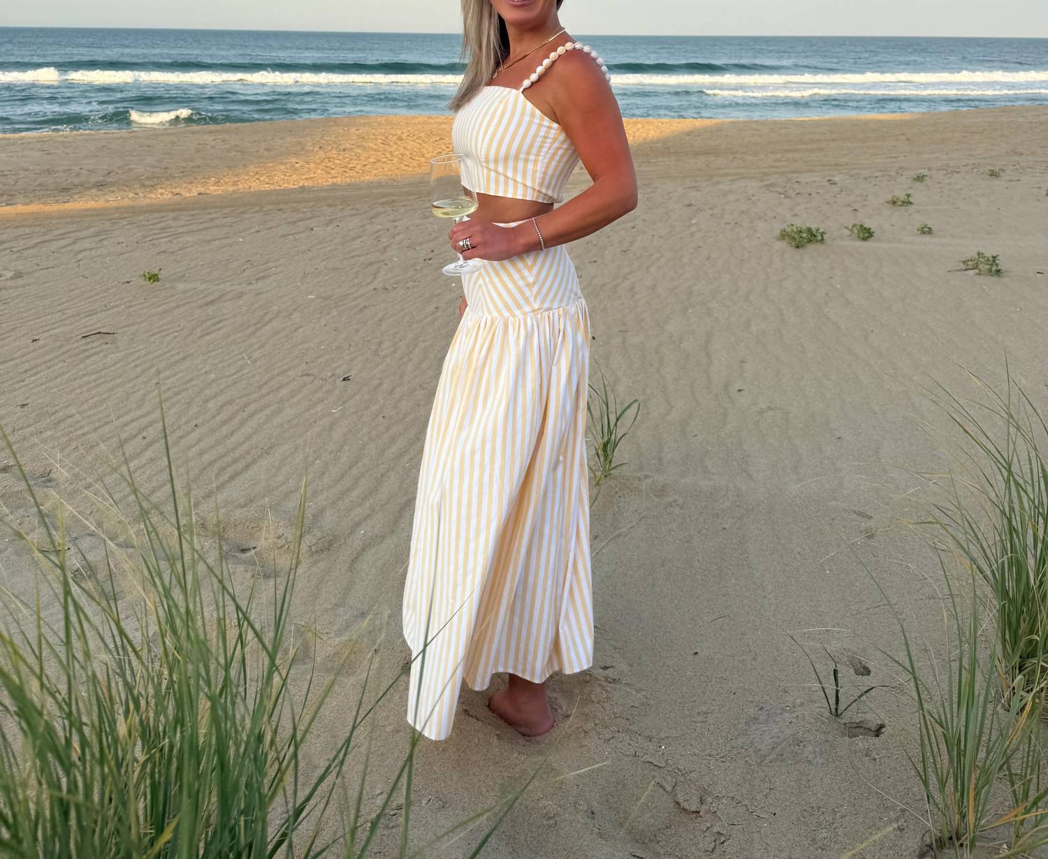 Baby Pink - Striped Crop Top & Maxi Skirt Set