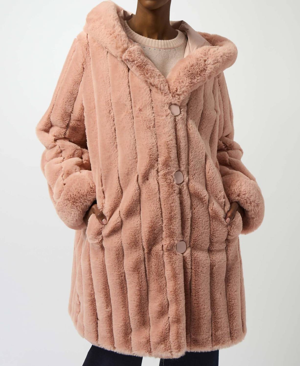 Joseph Ribkoff - Hooded Reversible Faux Fur Coat