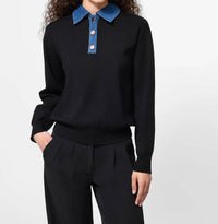 FRENCH CONNECTION Denim Knit Sweater in black - women's sweater