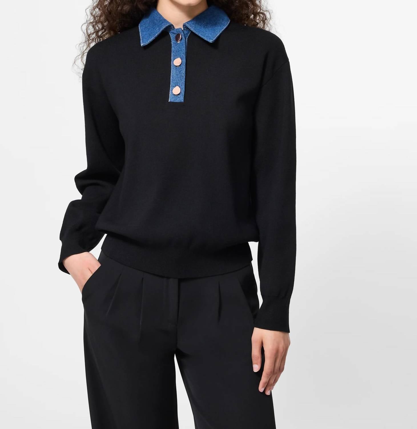 FRENCH CONNECTION Denim Knit Sweater in black - women's sweater