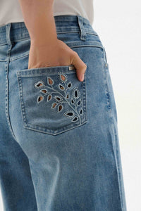 Joseph Ribkoff - Repreve denim wide leg crop jeans with embroidery