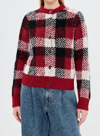 Guest In Residence Buffalo Plaid Cardigan in residence buffalo plaid cardigan in ruby combo - women's cardigan
