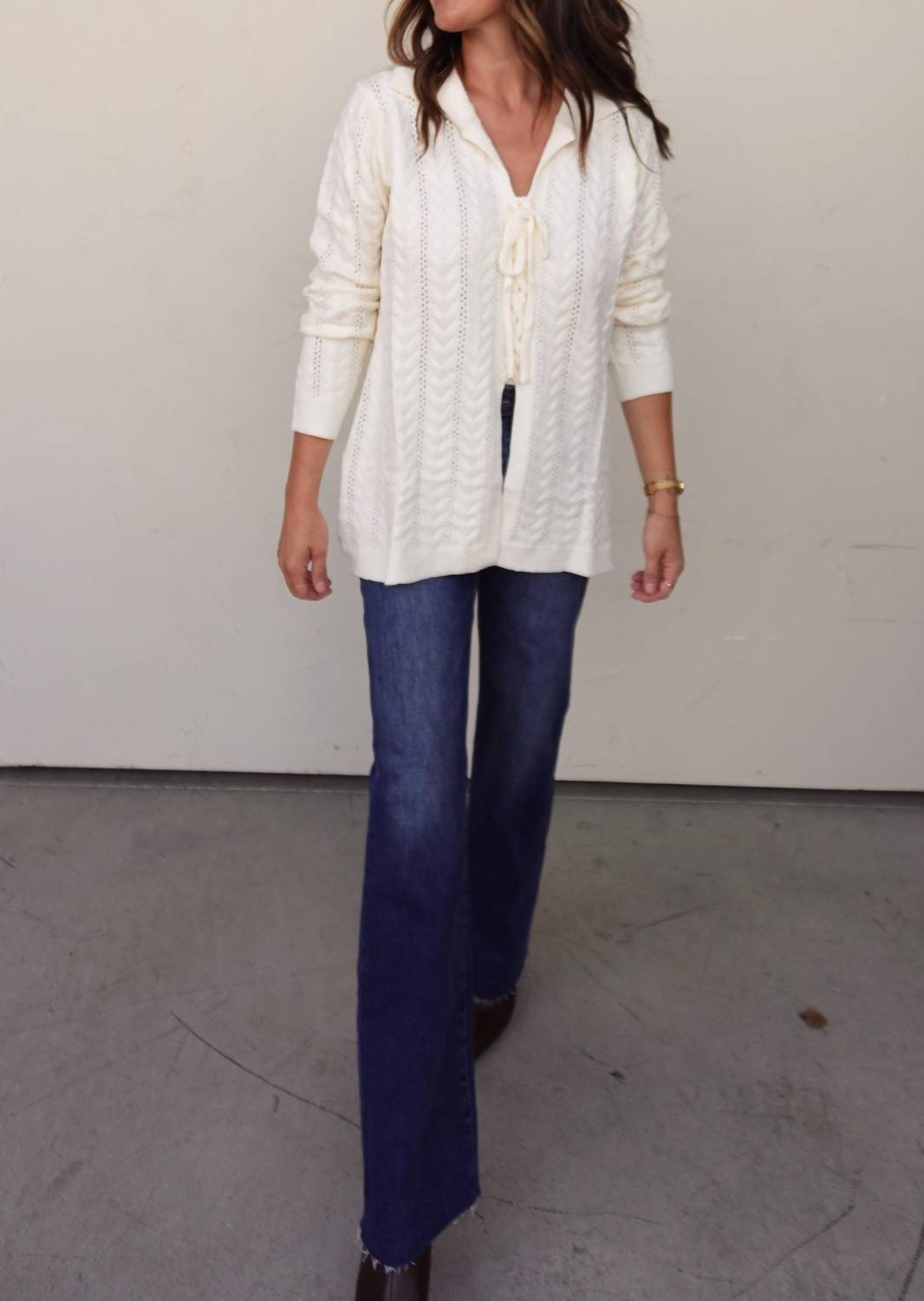 Cozy Co. - Cableknit Lace Up Sweater