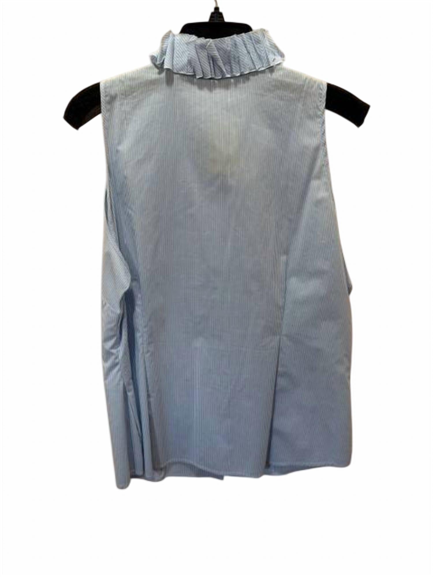 Katherine Barclay Women Rosette Sleeveless Blouse in blue white stripe - women's blouse - detail view