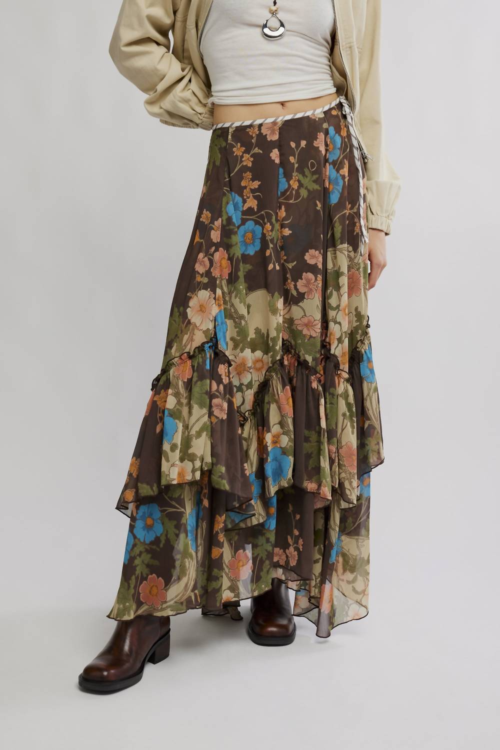 Free People Palermo Villa Chiffon Maxi Skirt in brown combo - women's skirt - alternate view