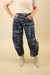 Free People - Women's Good Luck Printed Barrel Jeans