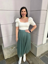 On Blue - Chiffon Full Pleated Elastic Waist Maxi Skirt