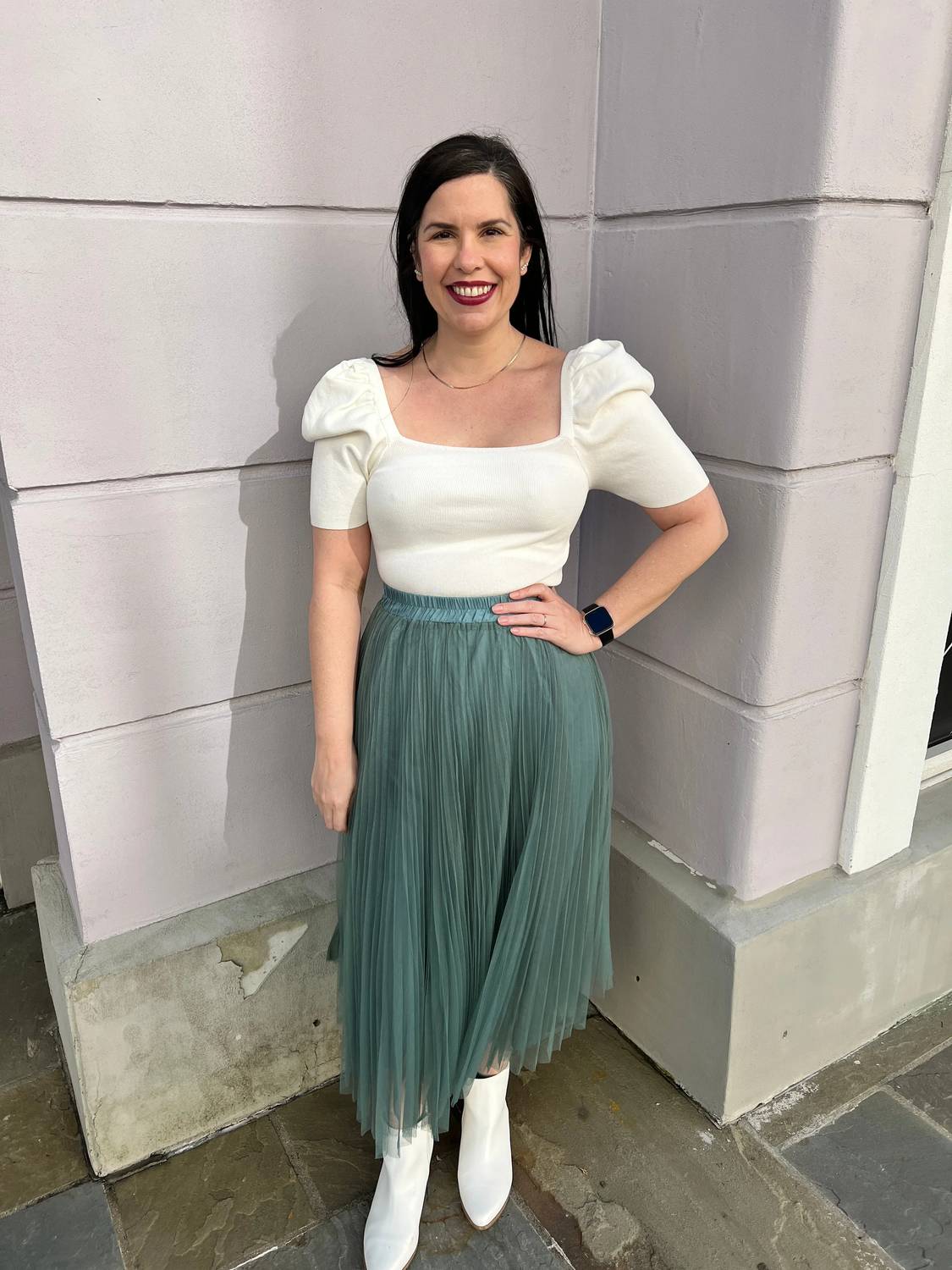 On Blue - Chiffon Full Pleated Elastic Waist Maxi Skirt