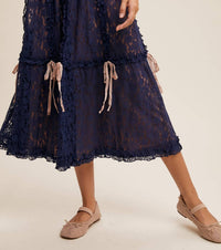 Listicle Lace Midi Skirt With Ribbon Details in navy - women's skirt - view 5