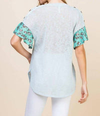 Emerald Collection - Lace Button Trim V Neck Top