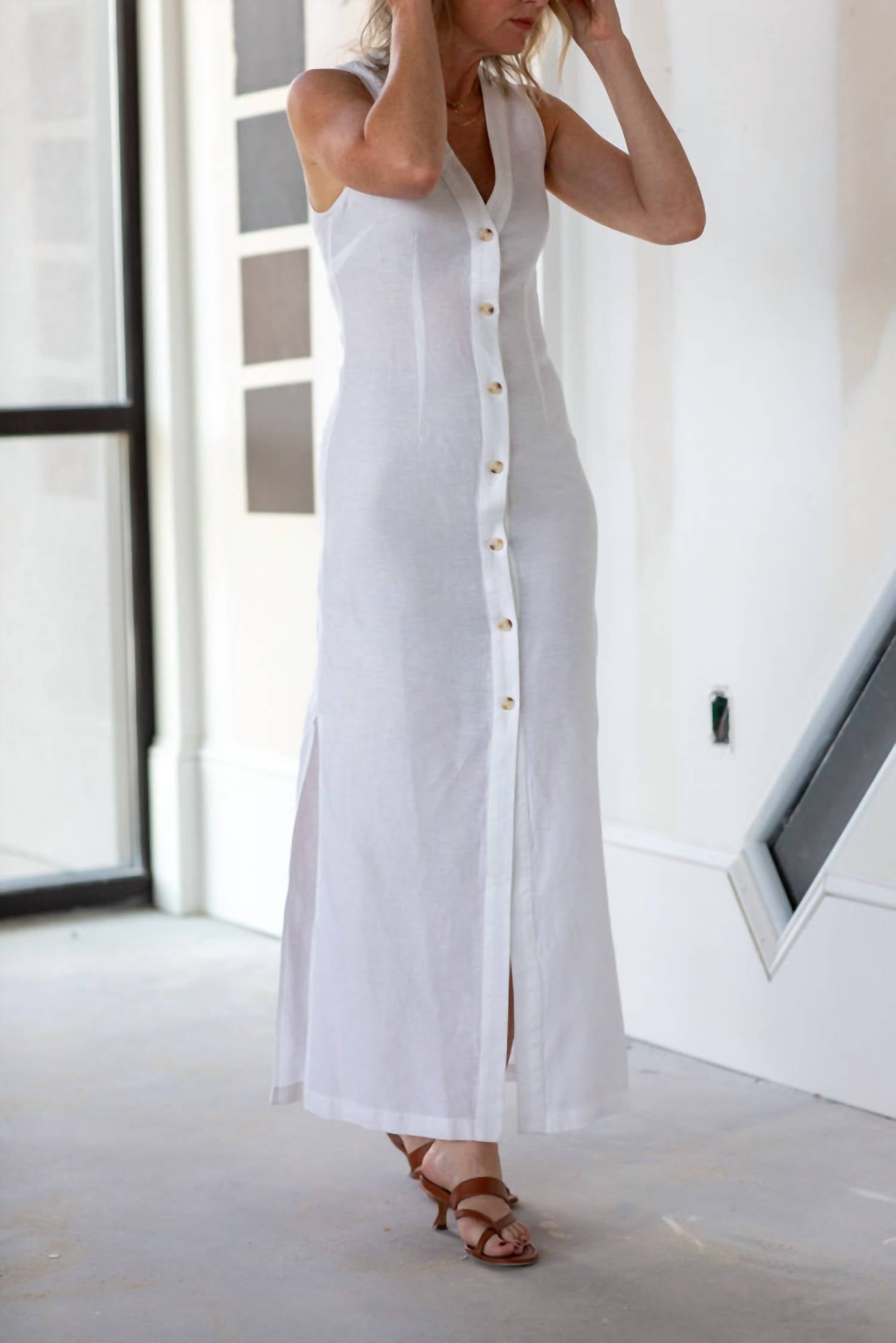 onia Button Down Maxi Dress in white - women's dress - detail view