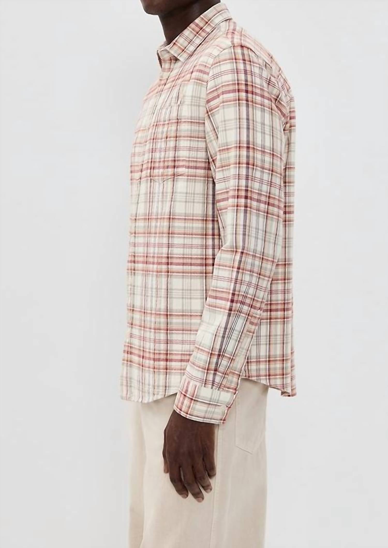 Wax London Shelly Long Sleeve Shirt in rust multi - men's long sleeve top - alternate view
