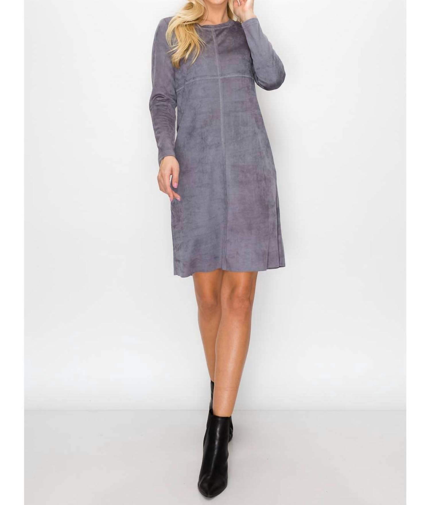 Joh Aurora Suede Round Neck With Pockets Dress in charcoal 1 - women's dress