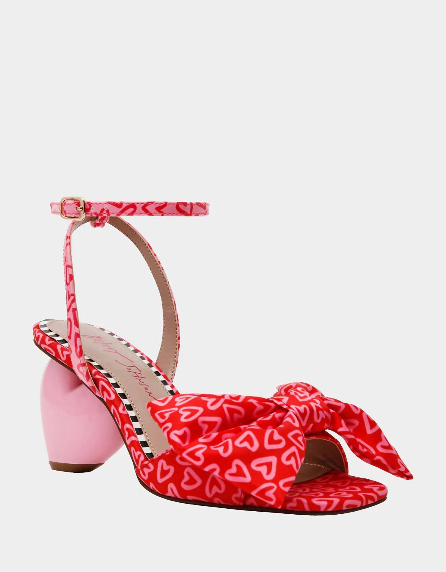 Betsey Johnson Women's Kendal Bow Novelty Heart-heel Sandal in red pink - women's heels