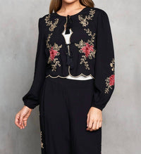 Paparazzi - Embroidered Bolero Cardigan And Pull-on Flared Pants Set