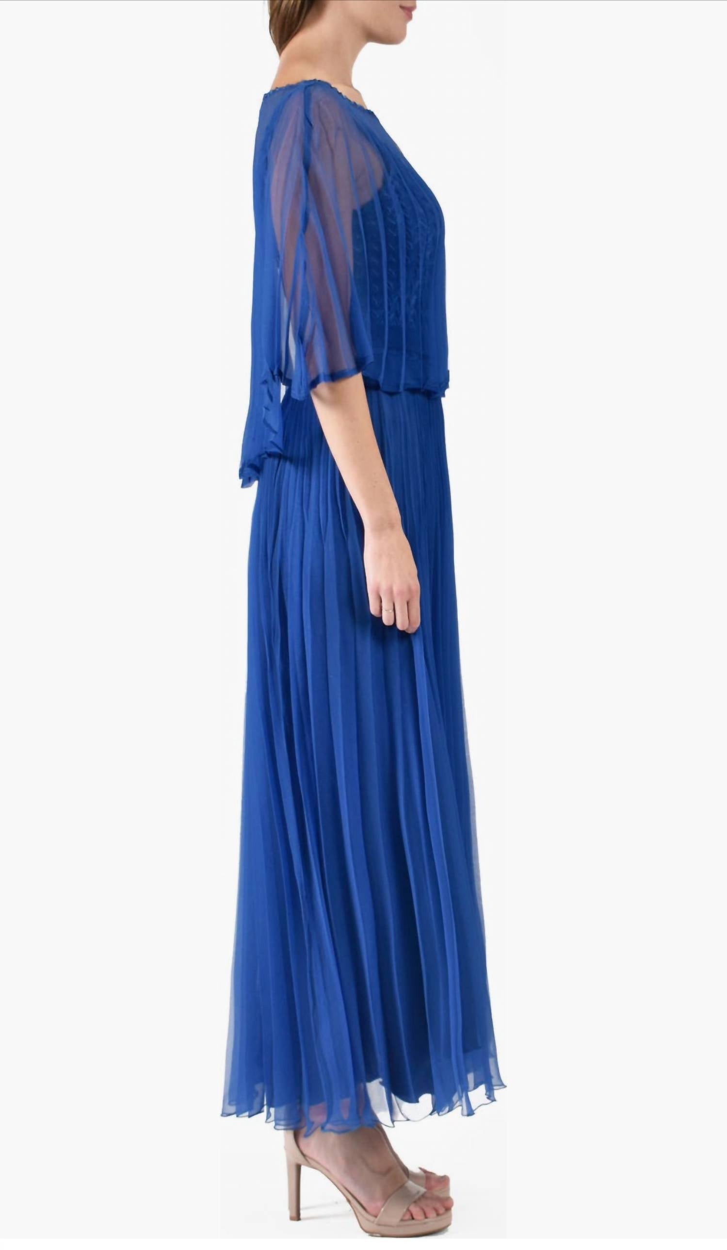 Komarov - KOMAROV Sunburst Pleated Chiffon Blouson MIDI Dress