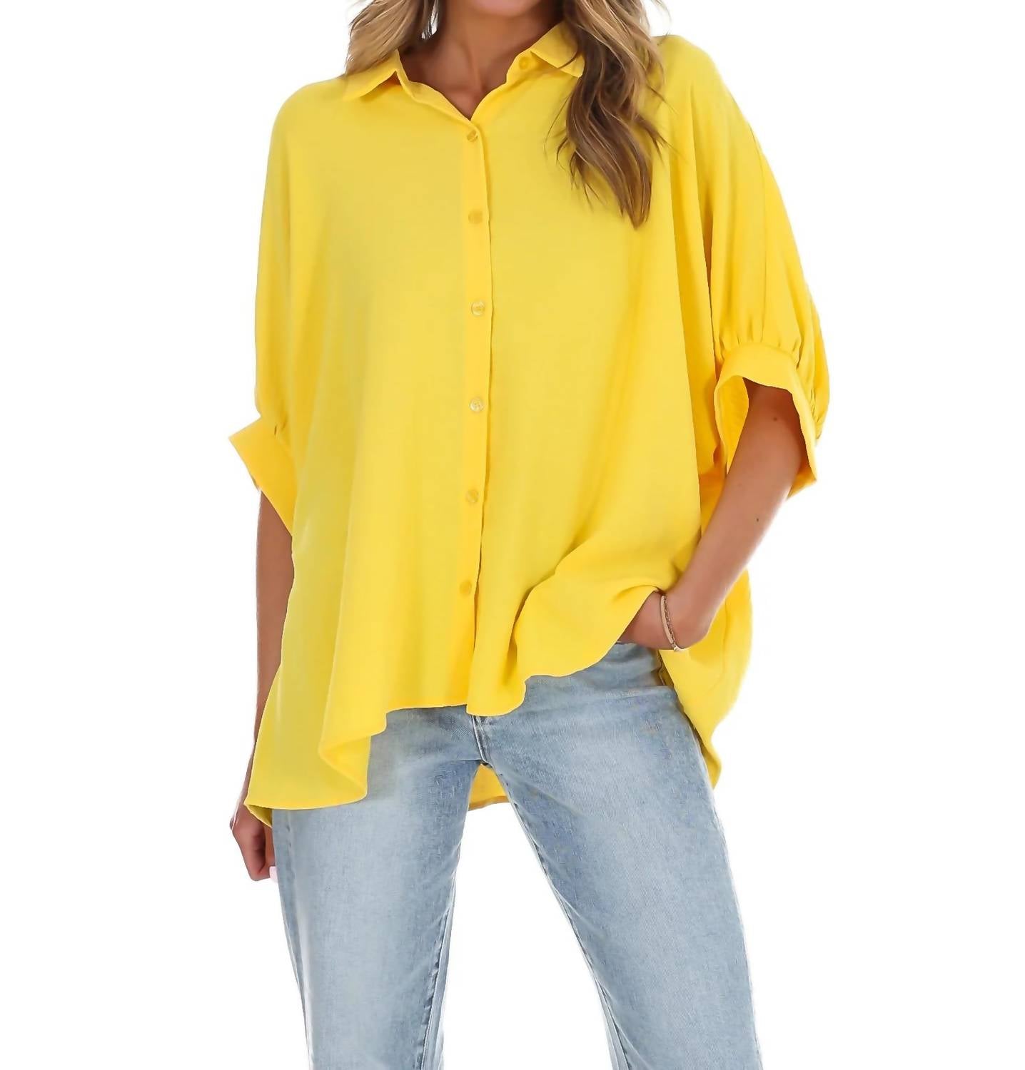 Day + Moon - Women's Fingers Crossed Oversized Button Down Top