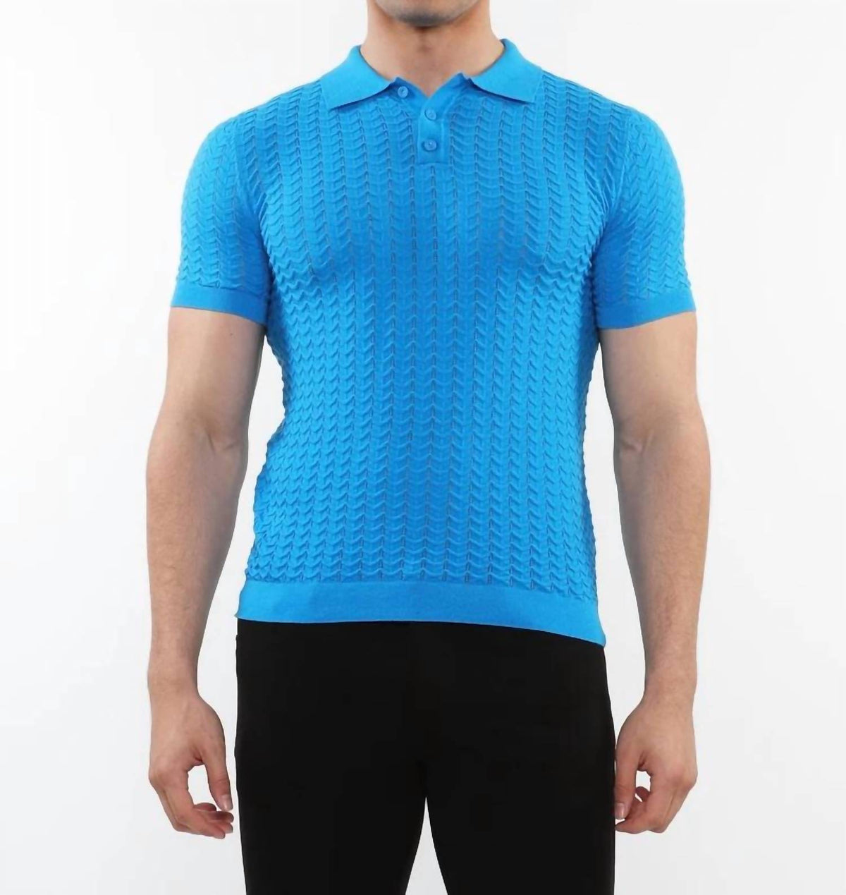 Postmarc - Textured Chevron 3-button Cotton Knitted Polo