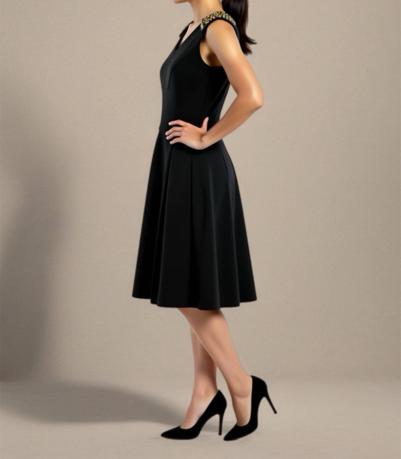 Nue By Shani - Built In Shapewear Embellished Sleeve Dress