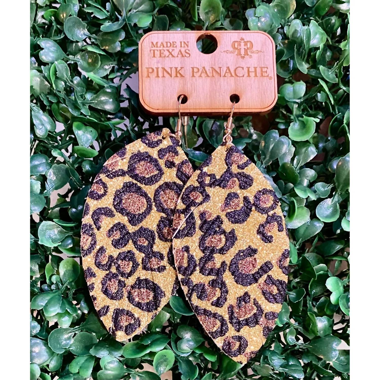 Pink Panache Women's Glitter Leopard Feather Earrings in pink gold - women's jewelry