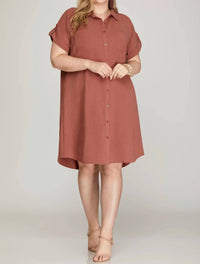She + Sky - Plus Size Button Up Dress