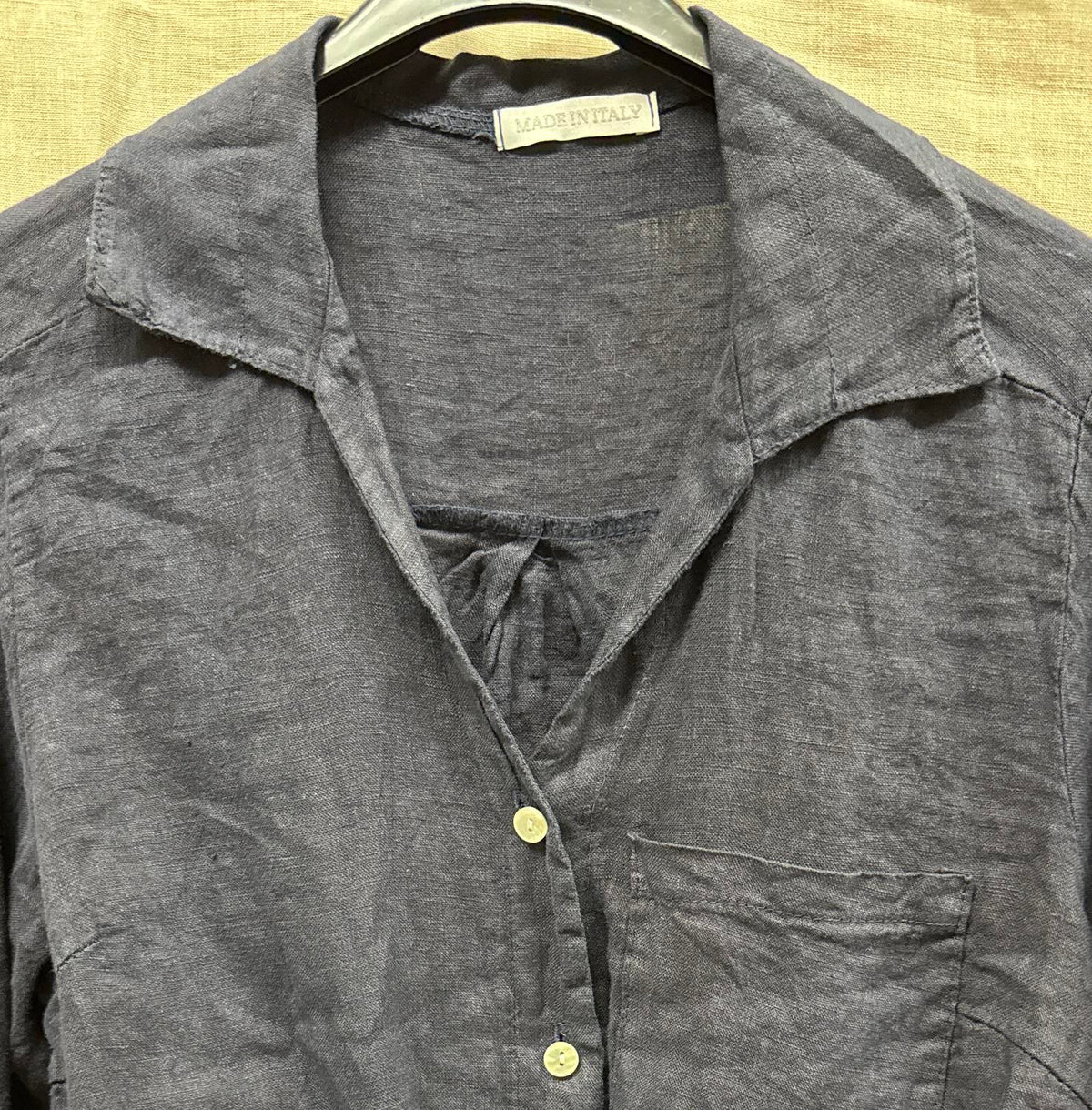 Made in Italy Women's Linen Tie Front Blouse in italy women s linen tie front blouse in navy - women's blouse - detail view
