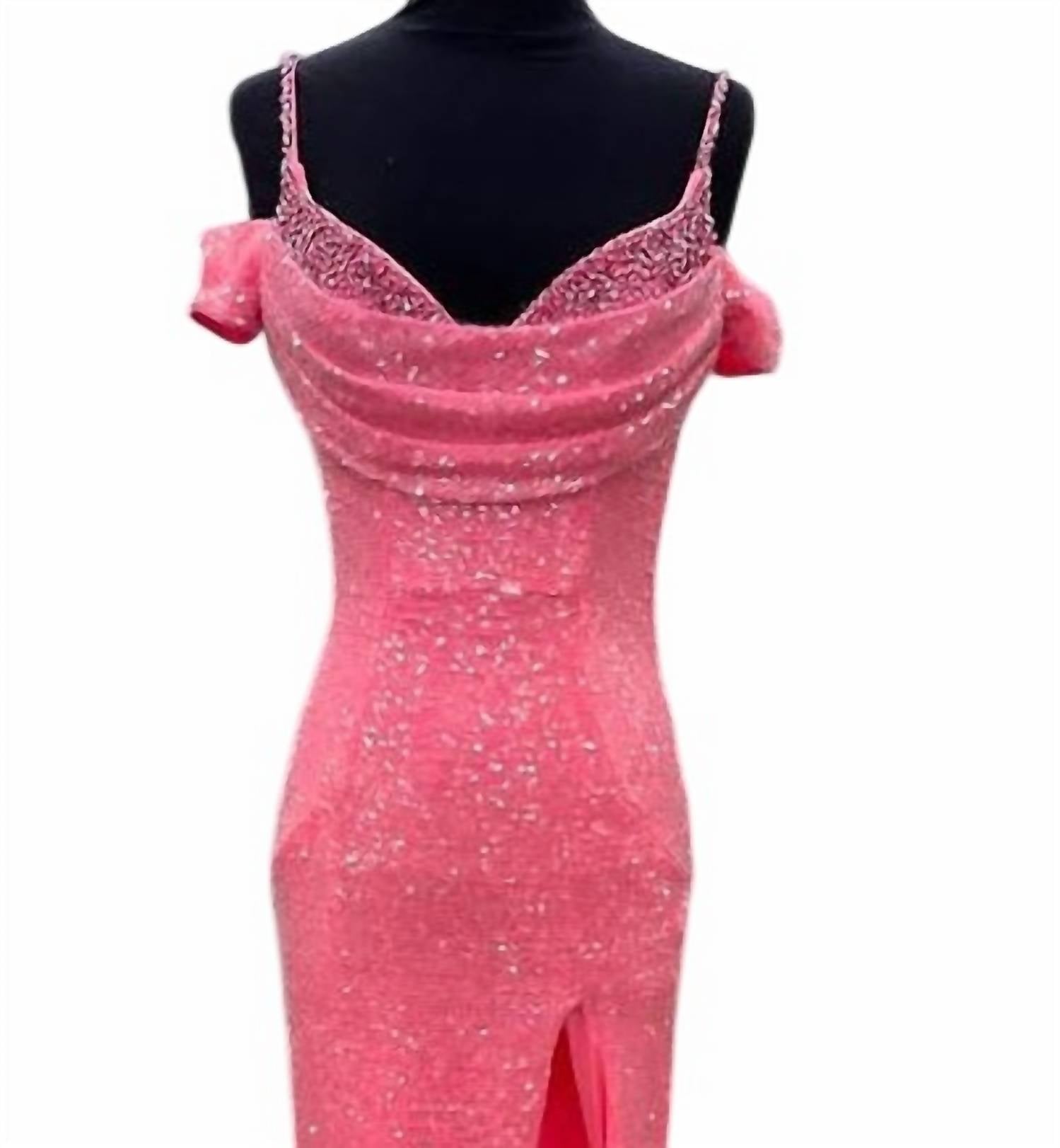 Ava Presley - Sequin Cowl Neck Off-shoulder Gown