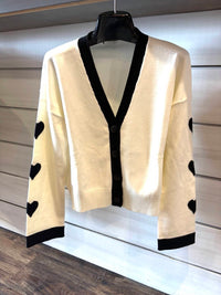 red haute Women's Hearts Cardigan in black white - women's cardigan