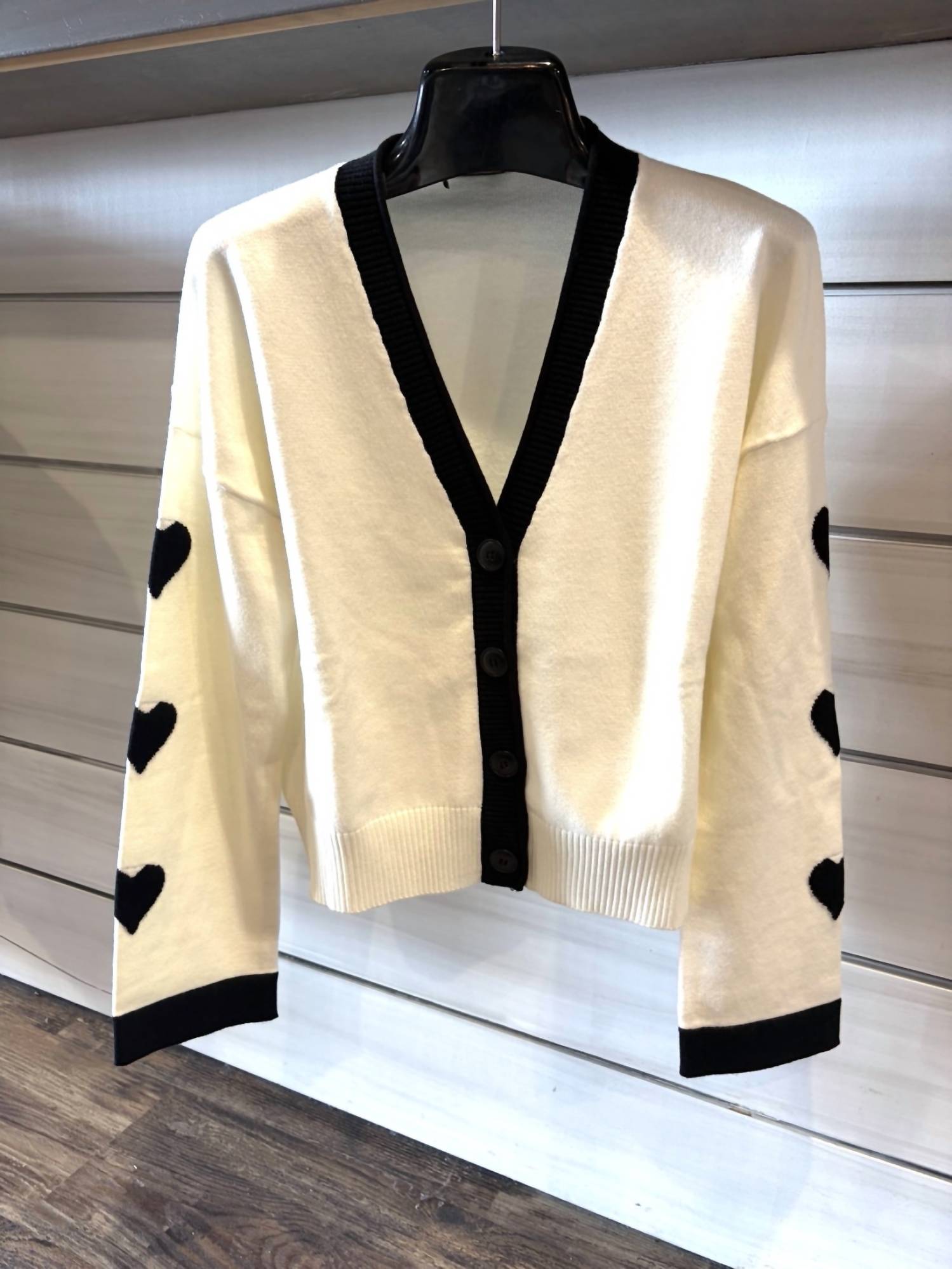 red haute Women's Hearts Cardigan in black white - women's cardigan