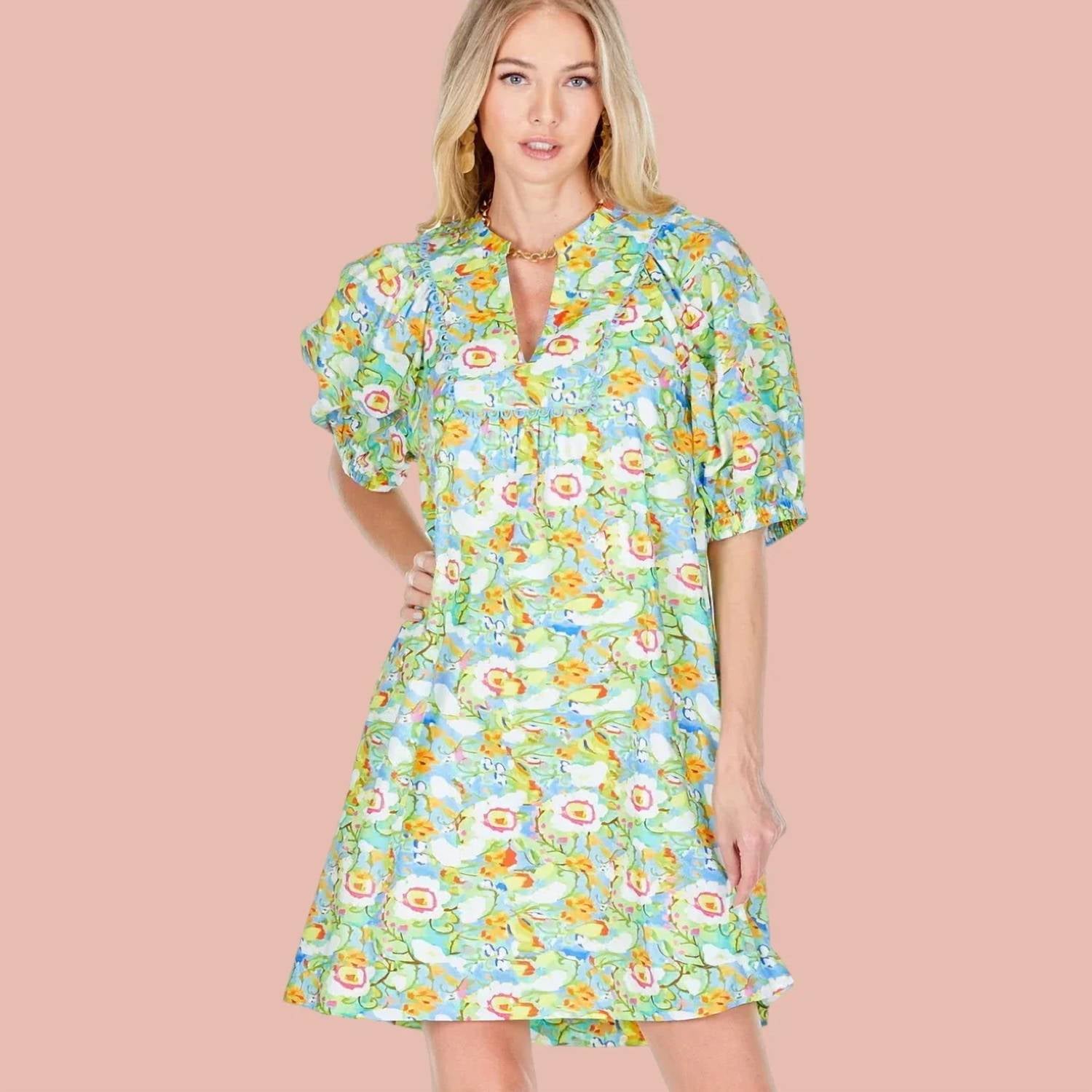 Joy Joy - Mango Blossom Front Yoke Trim Dress