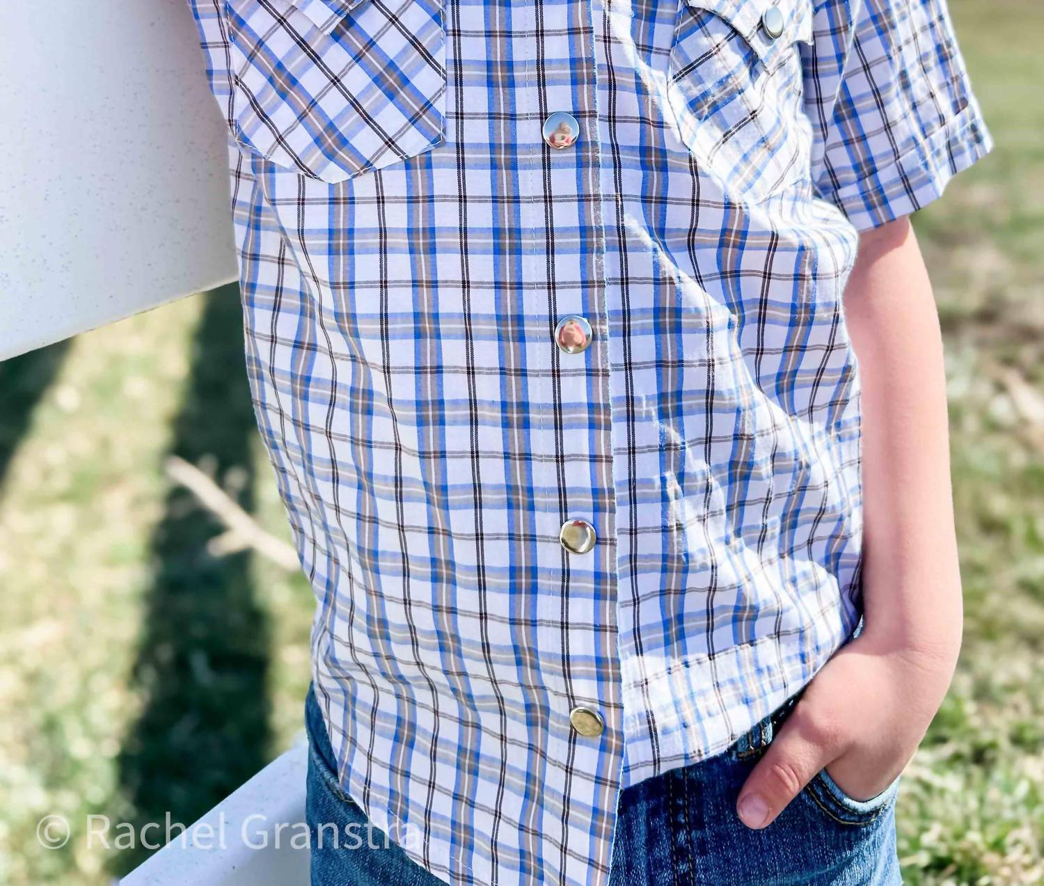 American Farm Company - Boys Youth Plaid Pattern Metal Snap Shirt