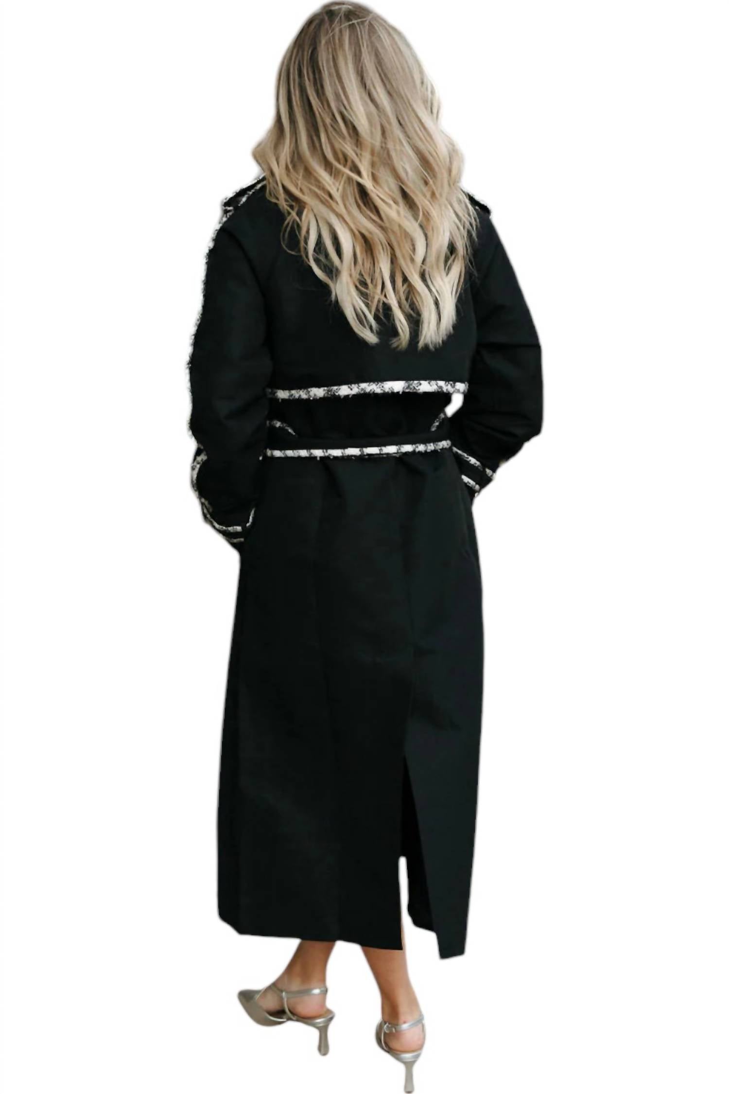 Mable - Tweed Trim Trench Coat Jacket