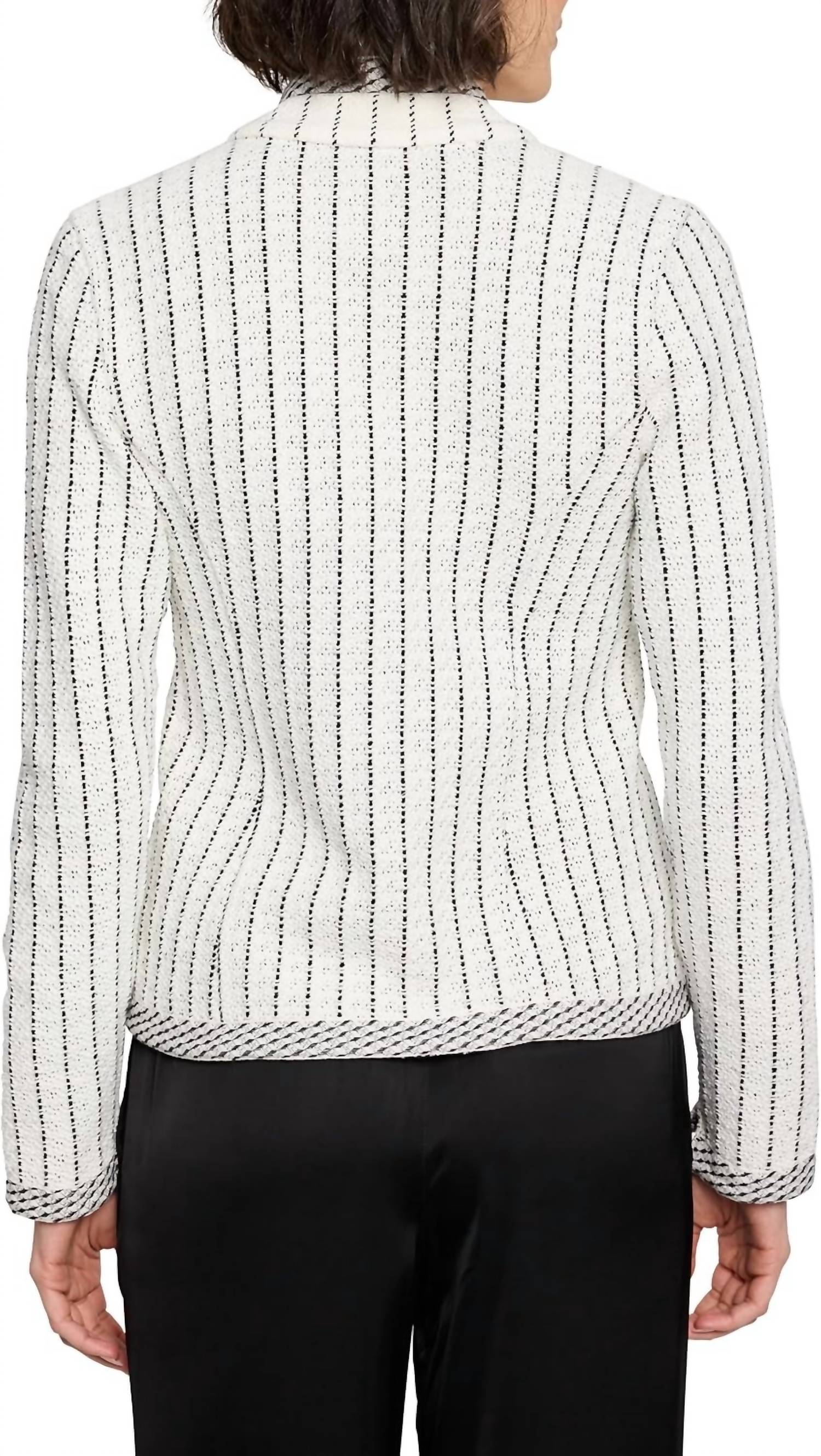 Nic + Zoe PINSTRIPE NOTCH COLLAR KNIT JACKET in black multi - women's jacket - detail view