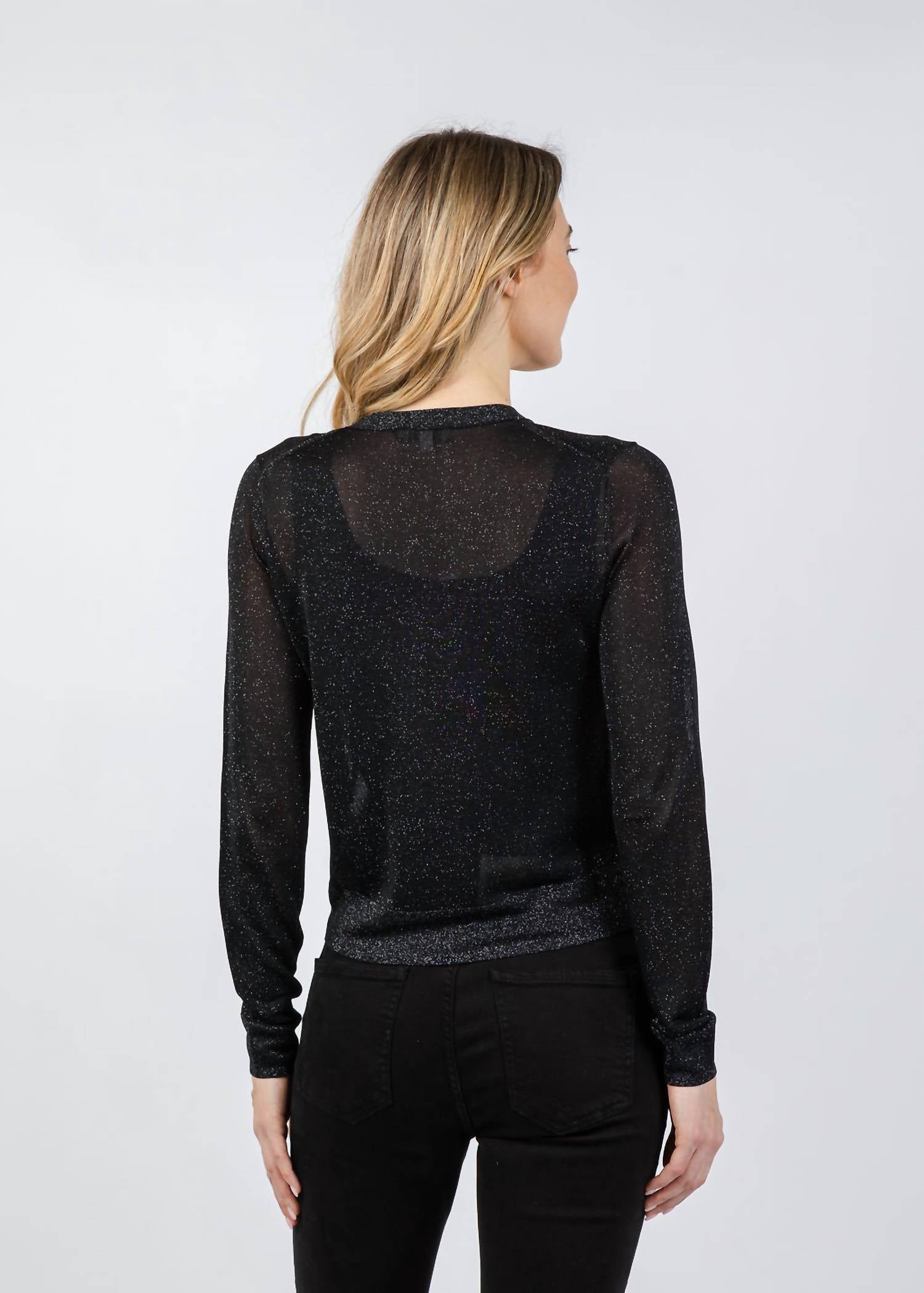 Kinross Shimmer Button Front Vee Cardigan in black - women's cardigan - view 6