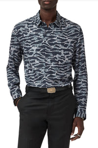 John Varvatos Rodney Long Sleeve Button Placket Shirt in black - men's shirt