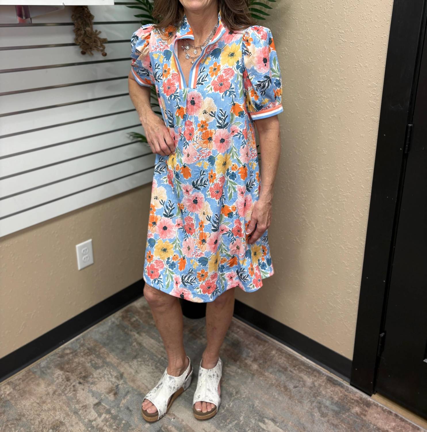 Umgee - Floral Print High Neck Mini Dress