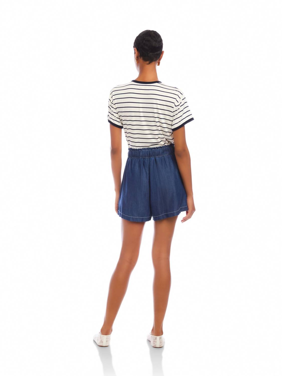 Fifteen Twenty Carreen Washed Down Tencel Patch Pocket Shorts in indigo - women's shorts - alternate view