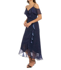 Maggy London - Cold Shoulder Ruffle Wrap Maxi Dress