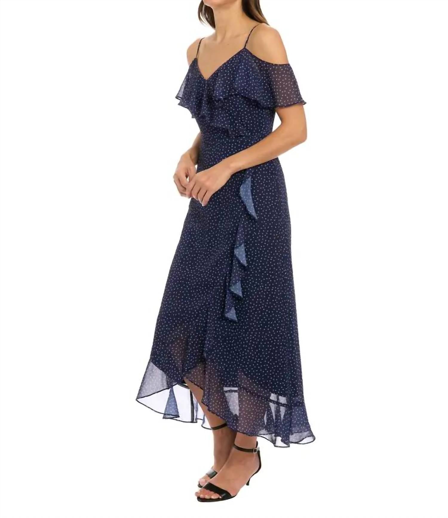 Maggy London - Cold Shoulder Ruffle Wrap Maxi Dress