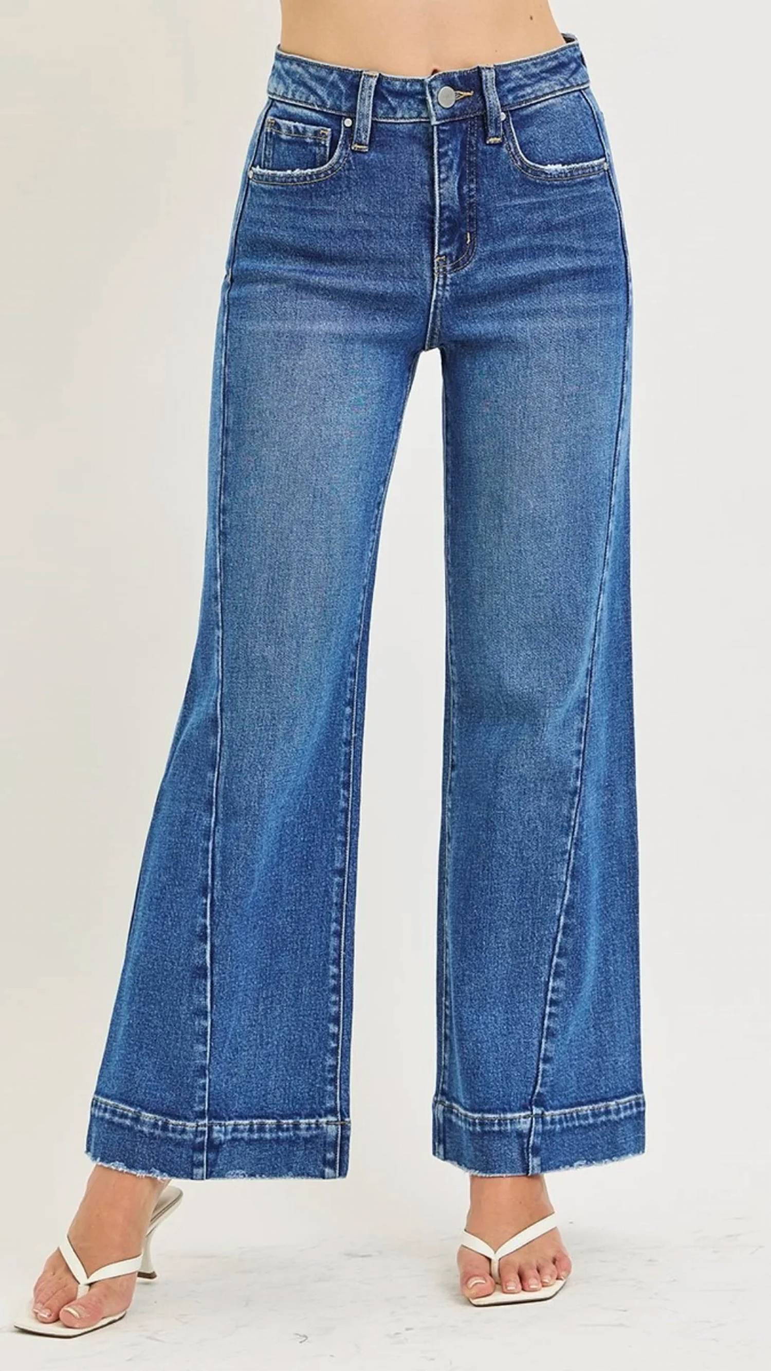Risen - High Rise Tummy Control Wide Leg Full Length Jeans