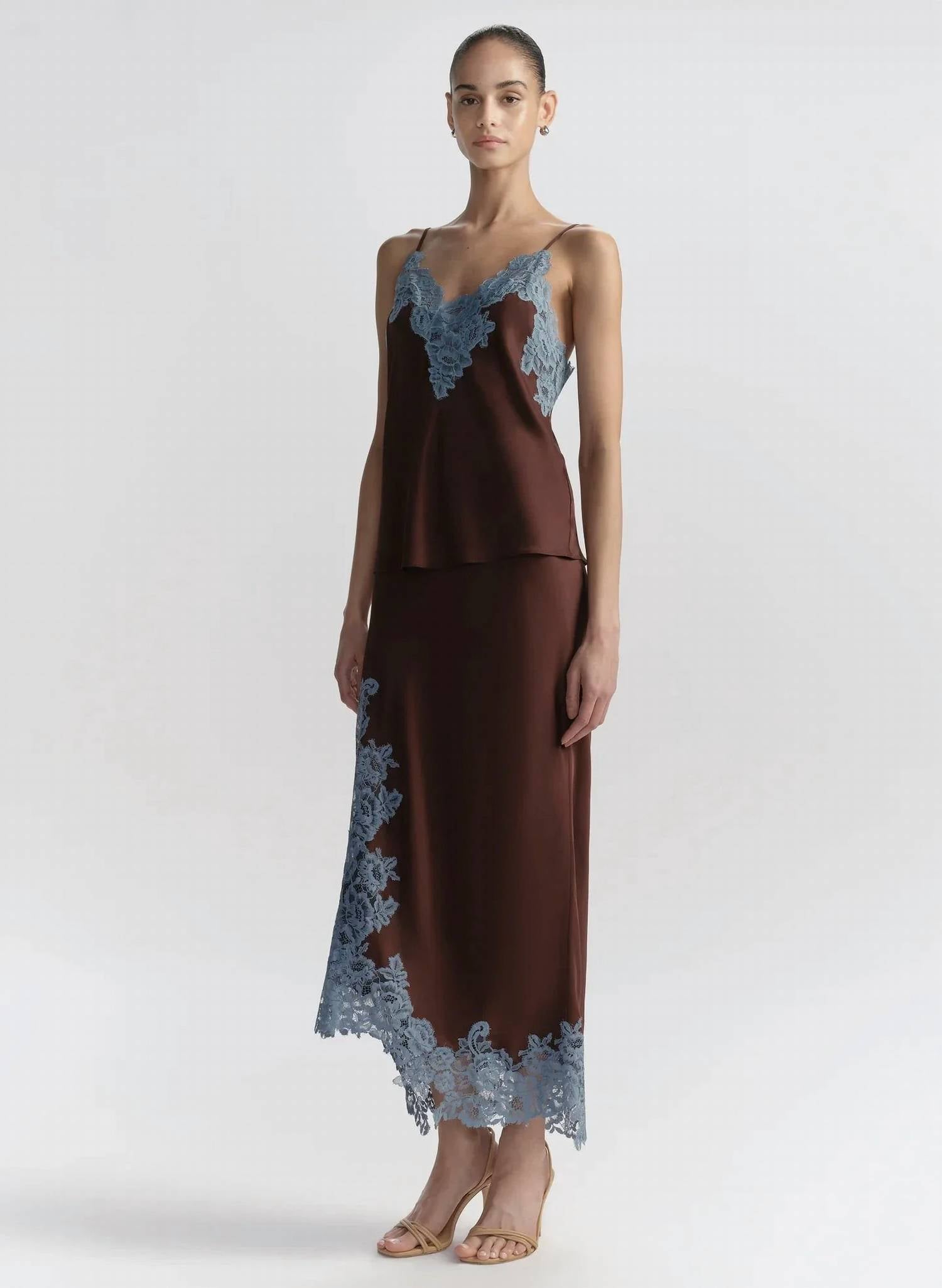 A.L.C. - Olivia Satin And Lace Midi Skirt