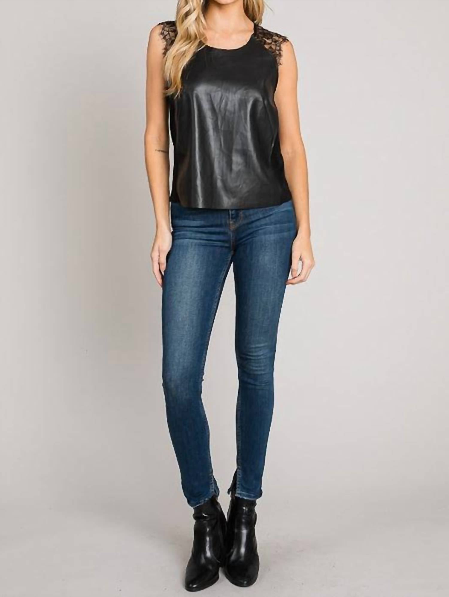 Cerule - Sleeveless Vegan Leather Tank Top