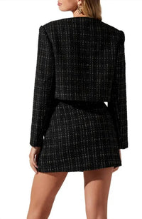 ASTR Covina Tweed Jacket in black plaid - women's jacket - detail view