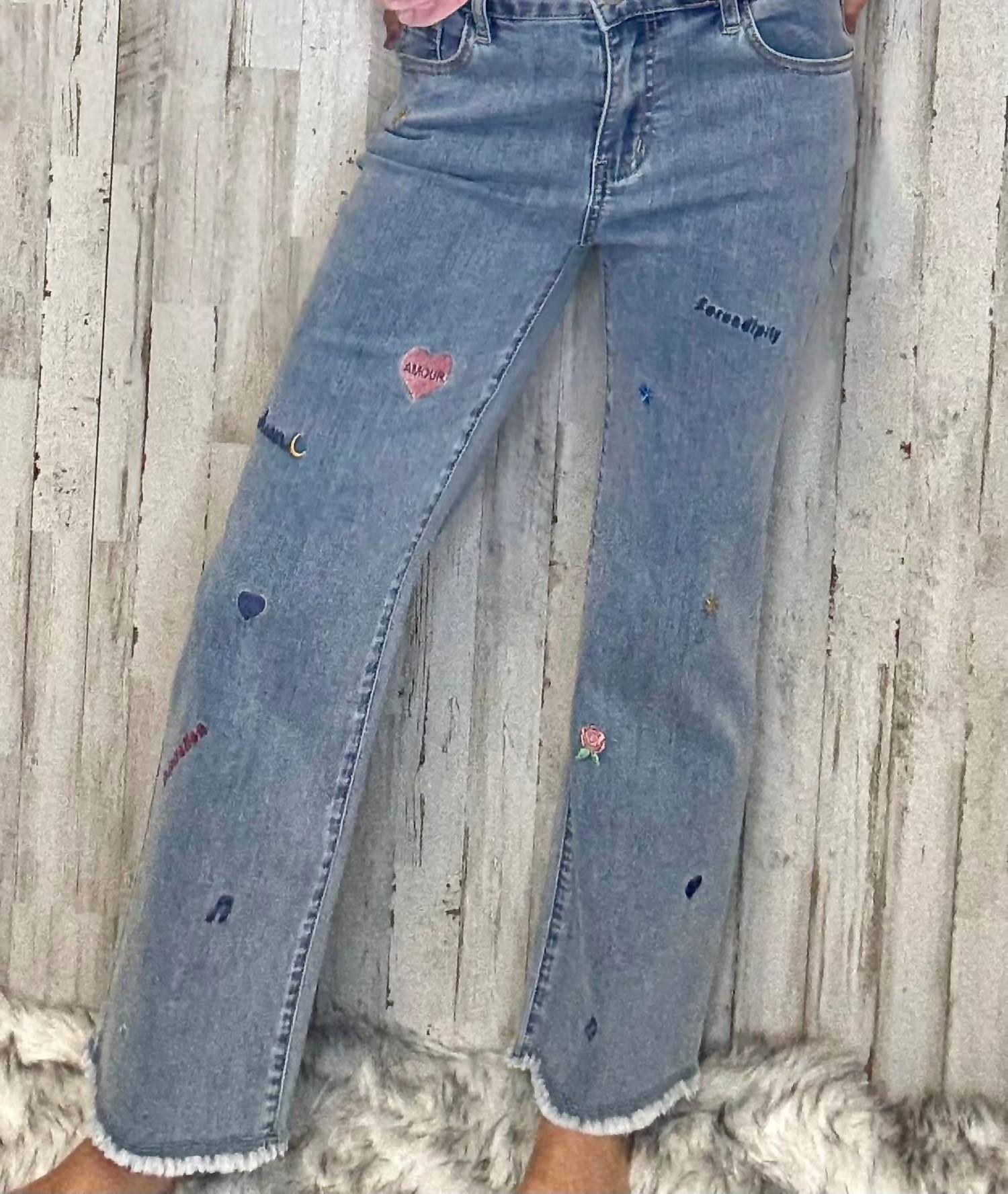 CHARLIE B Noelle Embroidered Flared Leg Jeans in blue - women's jeans - view 5